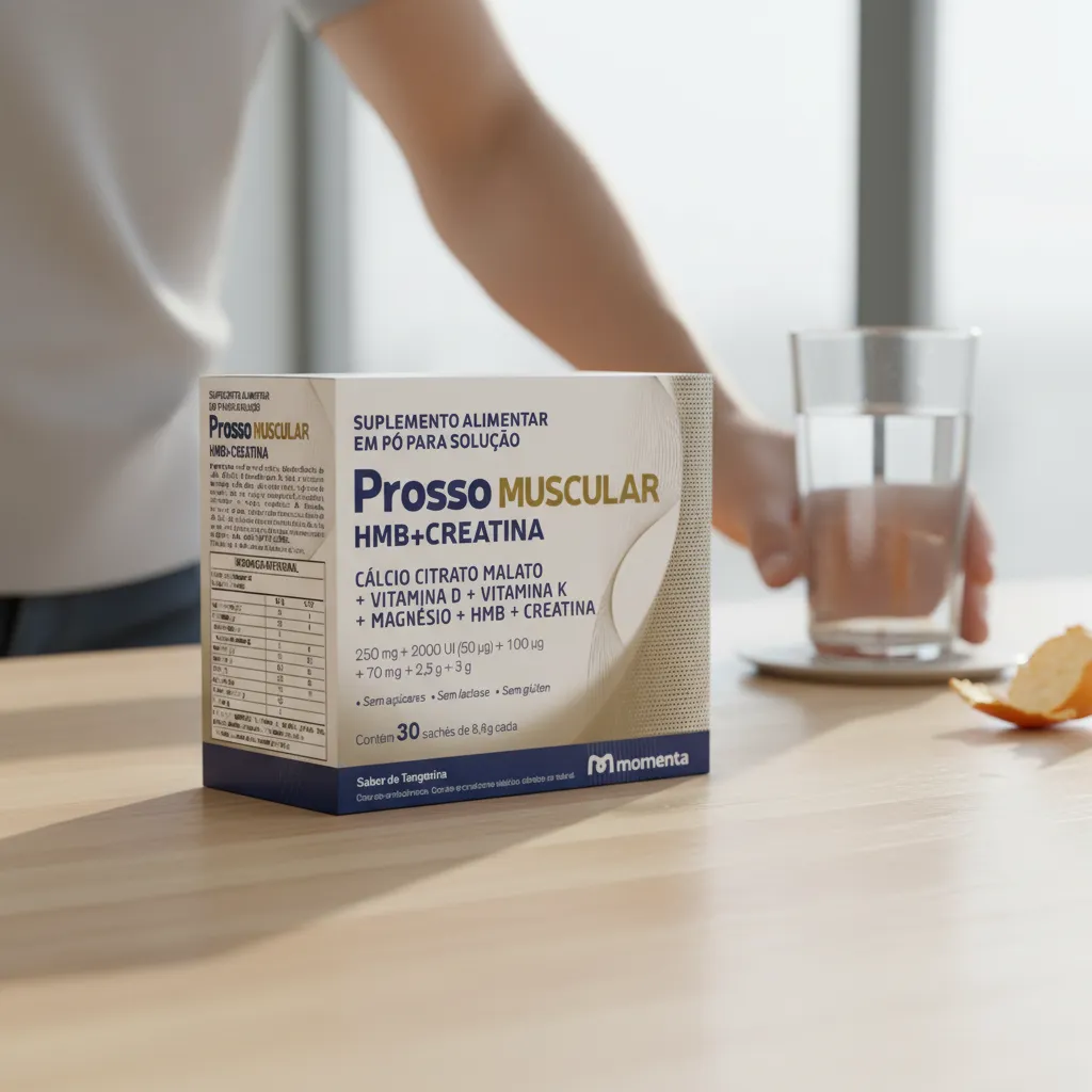 Sachê de Prosso Muscular aberto ao lado do pó diluído em água